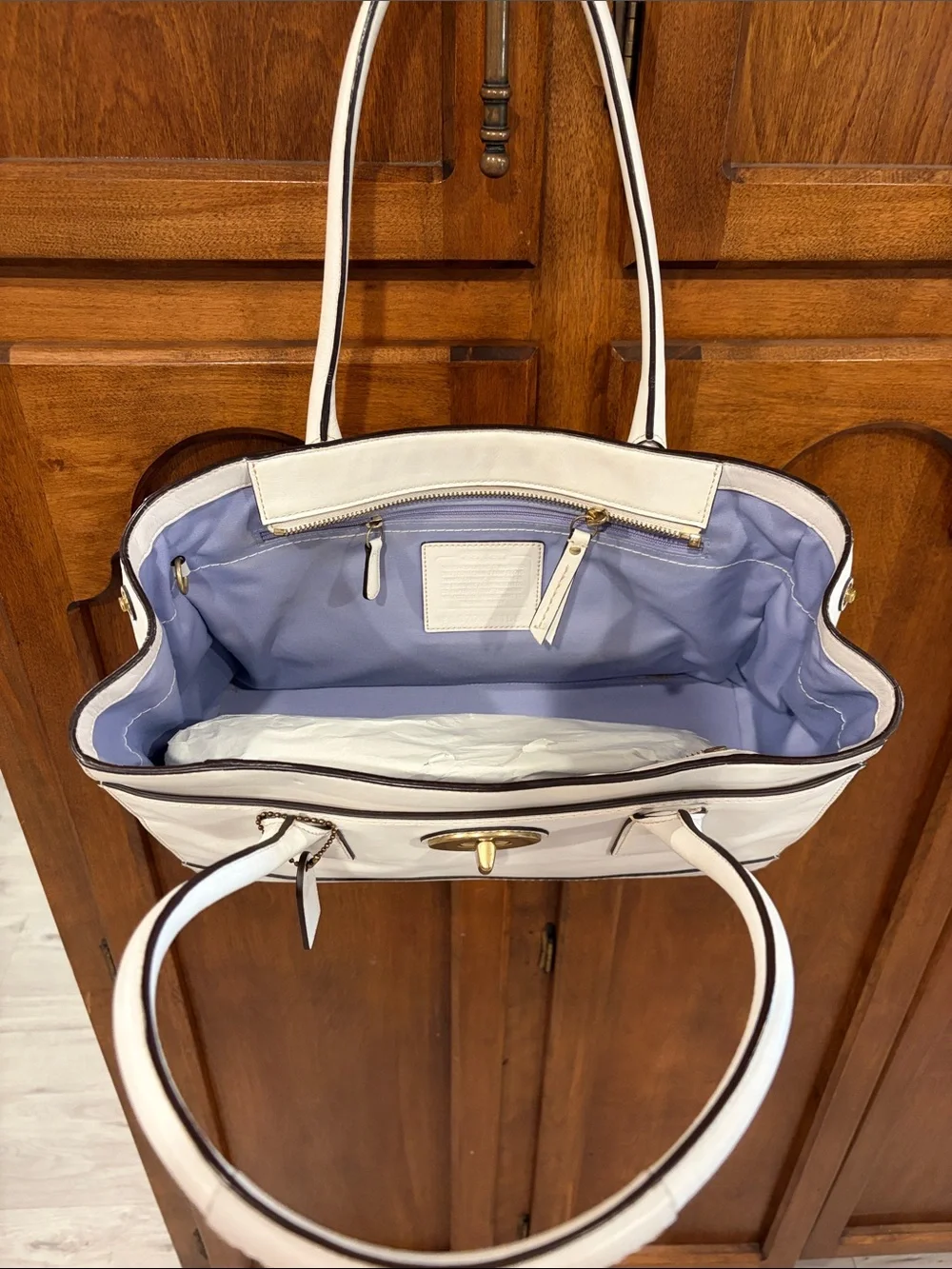 Coach Cream Leather Tote with Gold Turn-Lock
